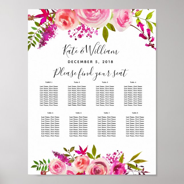 Affiche roses de table rose cristal Plan de table partie/m (Devant)