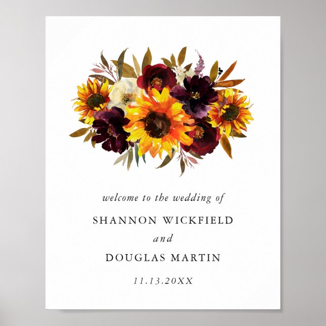 Affiche Roses de tournesol Rustic Floral Mariage de automn (Devant)