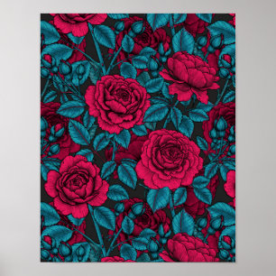 Affiche Roses en rouge et bleu