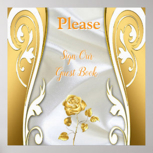 Affiche Roses en soie et or luxueuses et fluides.