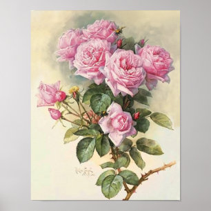 Affiche Roses et bourdons Paul de Longpre Art