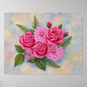 Affiche Roses et Dahlias