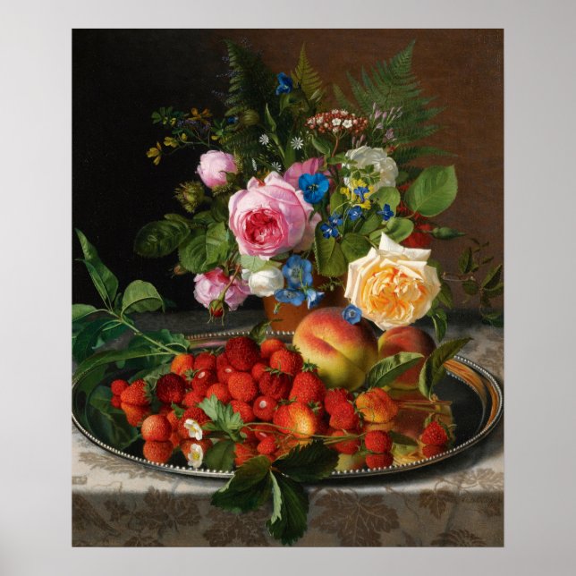 Affiche Roses et fraises de Still Life par Otto Ottesen (Devant)
