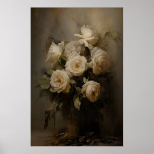 Affiche Roses Éthérées Fleurs Antiques Nature Morte, Sombr