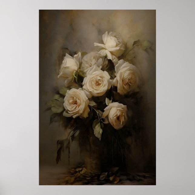 Affiche Roses Éthérées Fleurs Antiques Nature Morte, Sombr (Devant)