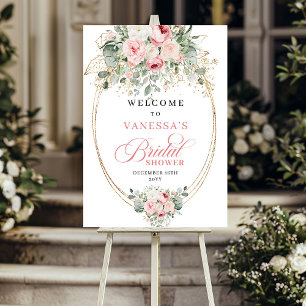 Affiche Roses Eucalyptus Gold Mariage Champêtre Tons Roses