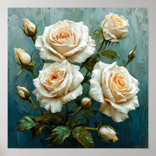 Affiche Roses fleurs blanches