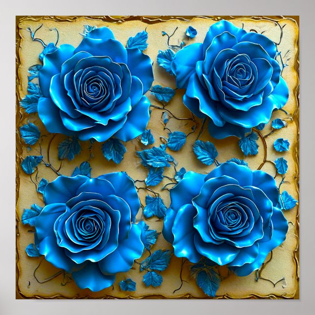 Affiche 💙 Roses Florales Élégantes Fantastique Moderne en (Devant)