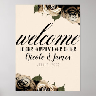 Affiche Roses Florales Glamour Or Élégant Mariage Chic Ivo