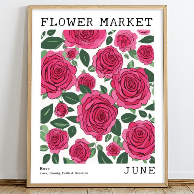 Affiche Roses floraux rose vif Juin Marché aux fleurs de n (Créateur téléchargé)
