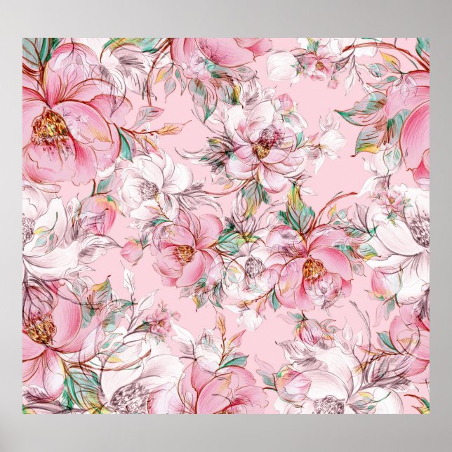 Affiche Roses gracieux : bourgeons motif transparent (Devant)