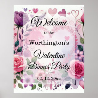 Affiche Roses hearts Valentine floral pastel watercolor