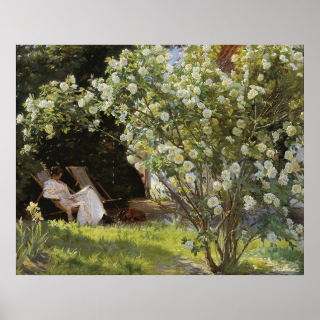 Affiche Roses. Marie Krøyer assise dans la chaise longue (Devant)