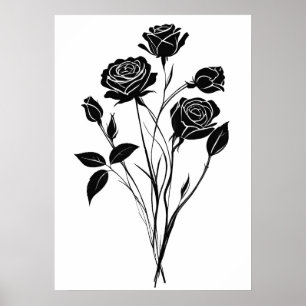 Affiche Roses minimalistes d'encre Abstrait d'art floral e