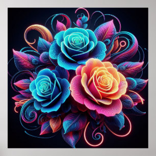 Affiche Roses Néon