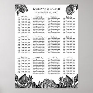 Affiche Roses noires et blanches Mariage gothique minimali