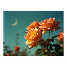 Roses Péches Vintage sous le ciel de lune croissan