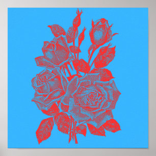 Affiche Roses Pop-Art Néon : Gravure Rouge Vibrante