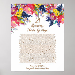 Affiche Roses raisons pour lesquelles je t'aime 21ème anni