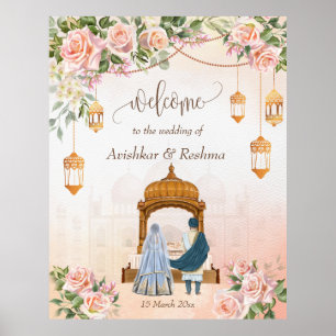 Affiche Roses rose crème pastel aux lanternes marocaines