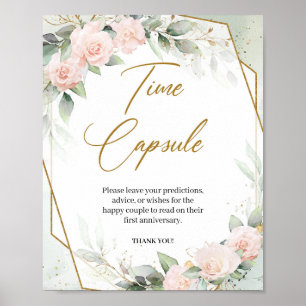 Affiche Roses rose pastel eucalyptus or doré Capsule tempo