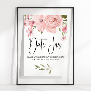 Affiche Roses roses blush élégant signe de nuit de date fl