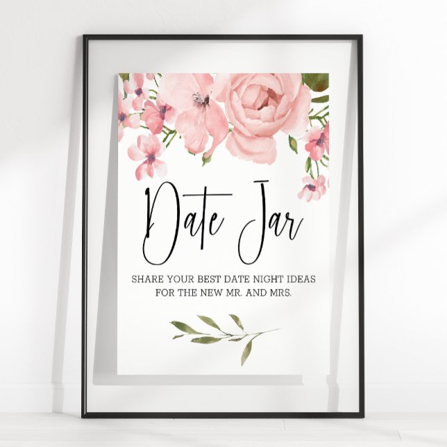 Affiche Roses roses blush élégant signe de nuit de date fl (Créateur téléchargé)