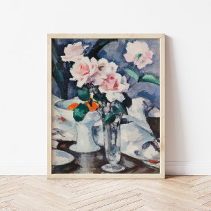 Affiche Roses roses dans un vase de verre   Samuel John Pe