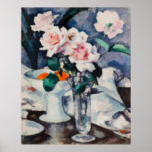 Affiche Roses roses dans un vase en verre, peinture célèbr