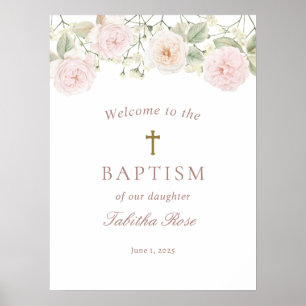 Affiche Roses roses et Baptême de l'haleine de bébé Bienve