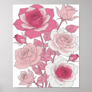 Affiche Roses roses grises PINK vif Design gras