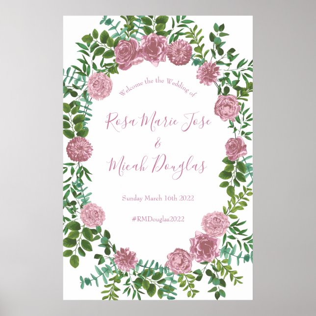 Affiche Roses roses Jardin Printemps Mariage (Devant)