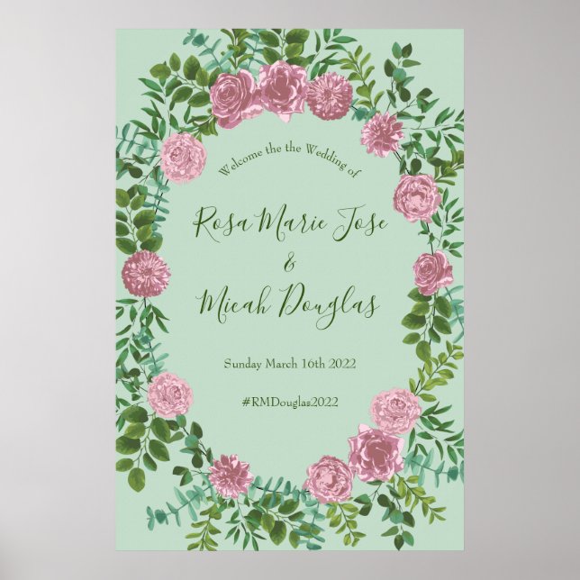 Affiche Roses roses Jardin Printemps Mariage (Devant)