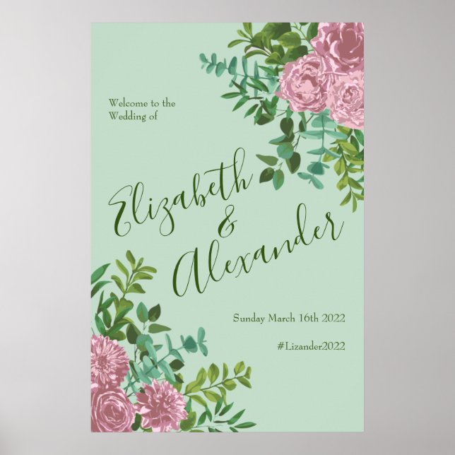 Affiche Roses roses Jardin Printemps Mariage (Devant)