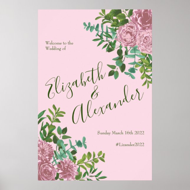 Affiche Roses roses Jardin Printemps Mariage (Devant)