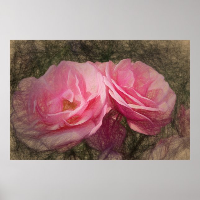 Affiche Roses roses peintes (Devant)