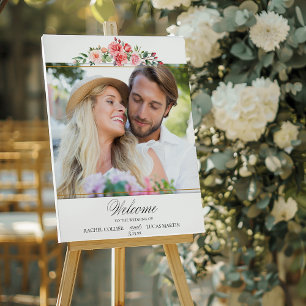 Affiche Roses roses romantiques et calligraphie Bienvenue