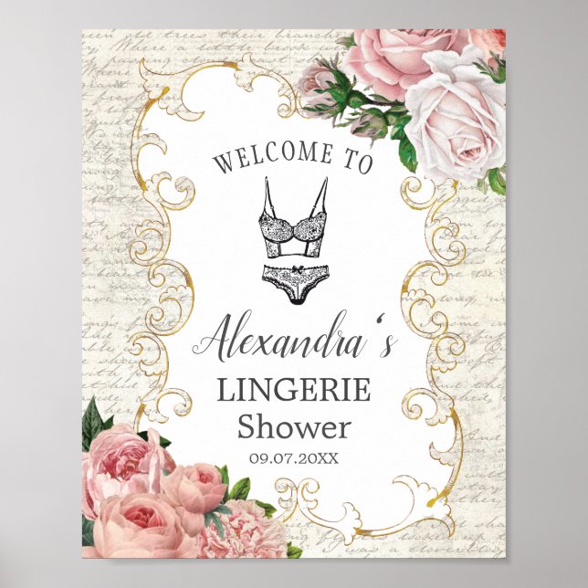 Affiche Roses Roses Roses Lingerie Fête de Mariage Bienven (Devant)