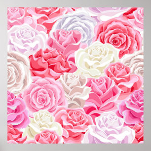 Affiche roses roses roses rose et blanc sans couture motif