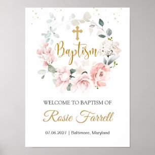 Affiche Roses roses roses vert Feuillage Baptême