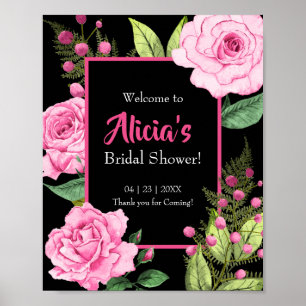 Affiche Roses roses sur Bienvenue à la douche de mariée no