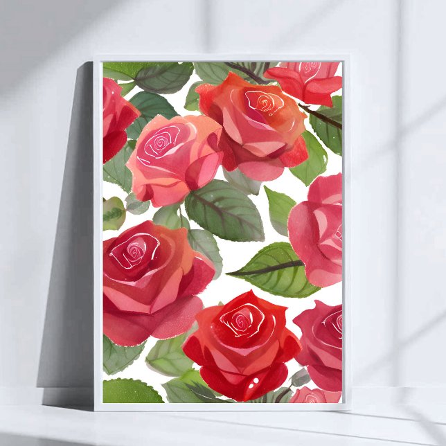 Affiche Roses Rouges | Aquarelle de Rose Florale Élégante (Créateur téléchargé)