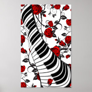 Affiche Roses rouges et touches de piano, attirant l'oeil