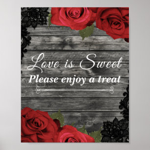 Affiche Roses Rouges Mariage Rustique Broderie Anglaise Pr