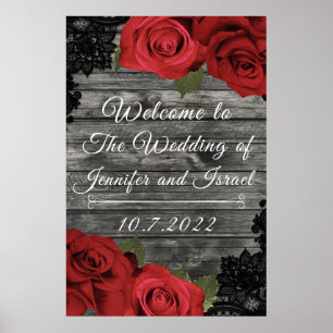 Affiche Roses Rouges Panneau de Mariage Rustique à Dentell