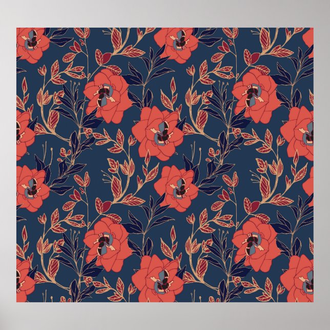 Affiche Roses rouges Peonies Arrière - plan foncé (Devant)