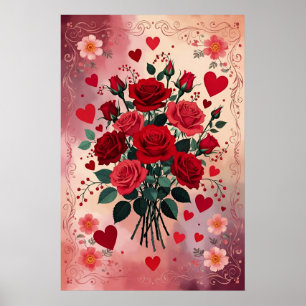 Affiche Roses rouges, Saint-Valentin,