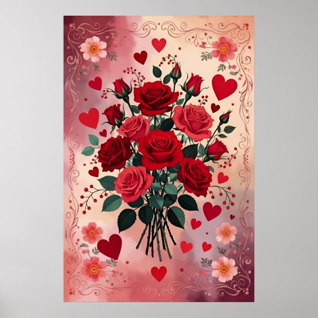 Affiche Roses rouges, Saint-Valentin, (Devant)