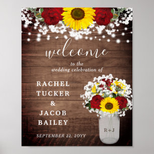 Affiche Roses rustiques de tournesols Mason Jar Mariage de