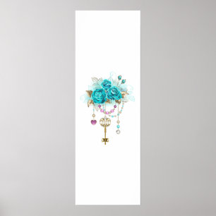 Affiche Roses turquoise avec touches